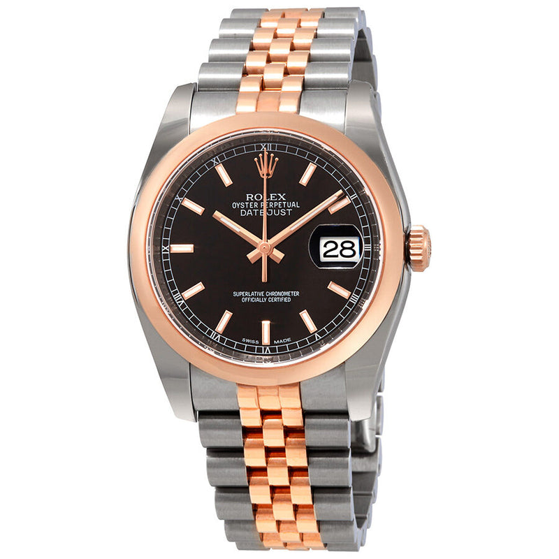 Rolex Oyster Perpetual Datejust 36 Black Dial Stainless Steel and 18K Everose Gold Jubilee Bracelet Automatic Men's Watch #116201BKSJ - Watches of America