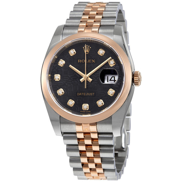 Rolex Oyster Perpetual Datejust 36 Black Dial Stainless Steel and 18K Everose Gold Jubilee Bracelet Automatic Men's Watch #116201BKJDJ - Watches of America
