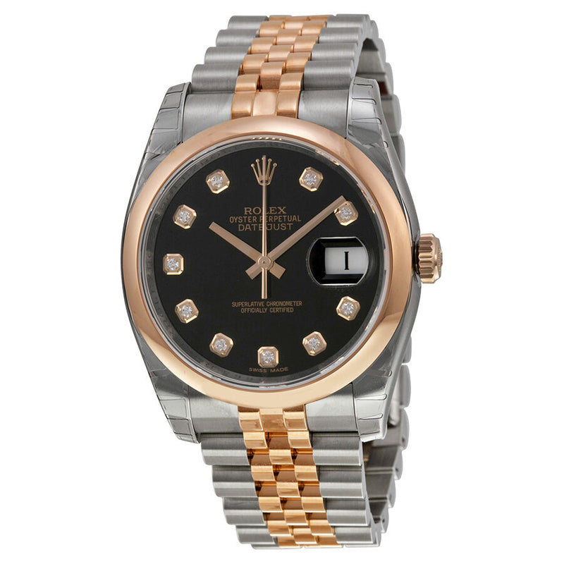 Rolex Oyster Perpetual Datejust 36 Black Dial Stainless Steel and 18K Everose Gold Jubilee Bracelet Automatic Men's Watch #116201BKDJ - Watches of America