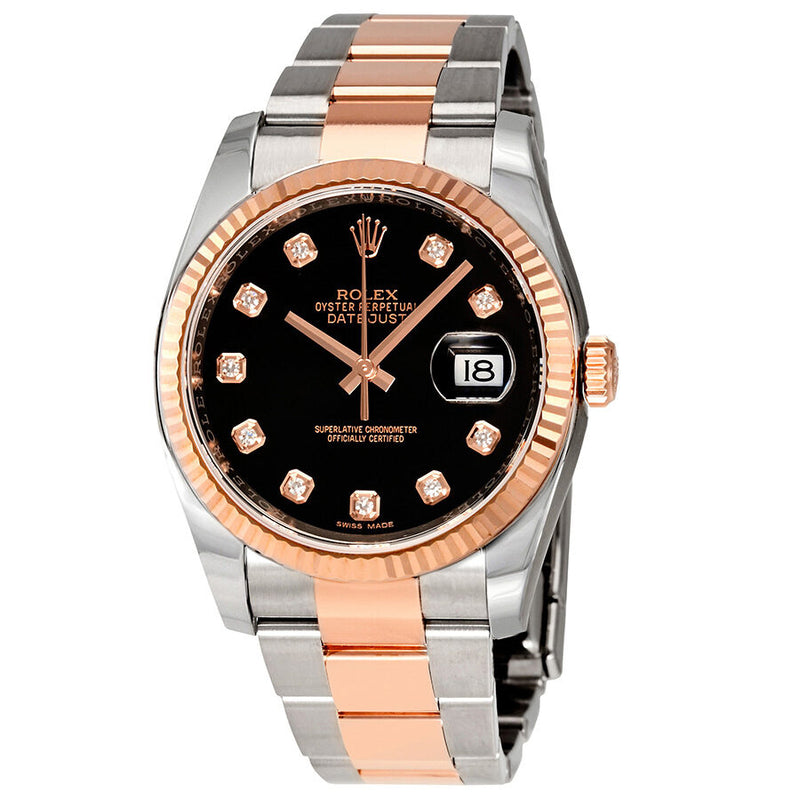 Rolex Oyster Perpetual Datejust 36 Black Dial Stainless Steel and 18K Everose Gold Bracelet Automatic Men's Watch #116231BKDO - Watches of America