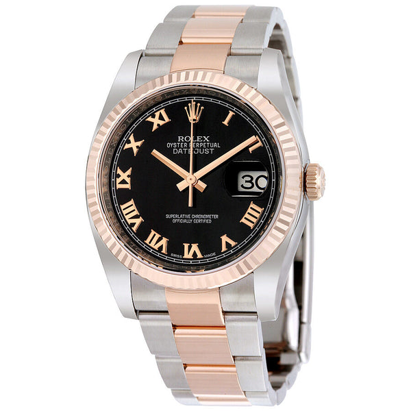 Rolex Oyster Perpetual Datejust 36 Black Dial Stainless Steel and 18K Everose Gold Bracelet Automatic Men's Watch #116231BKRO - Watches of America