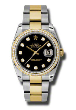 Rolex Oyster Perpetual Datejust 36 Black Dial Stainless Steel and 18K Yellow Gold Bracelet Automatic Ladies Watch #116243BKDO - Watches of America