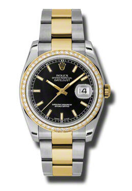 Rolex Oyster Perpetual Datejust 36 Black Dial Stainless Steel and 18K Yellow Gold Bracelet Automatic Ladies Watch #116243BKSO - Watches of America