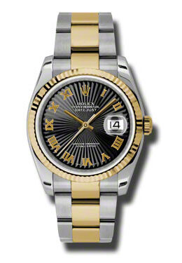 Rolex Oyster Perpetual Datejust 36 Black Dial Stainless Steel and 18K Yellow Gold Bracelet Automatic Men's Watch #116233BKSBRO - Watches of America