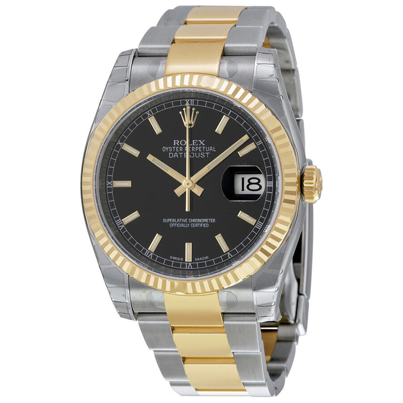 Rolex Oyster Perpetual Datejust 36 Black Dial Stainless Steel and 18K Yellow Gold Bracelet Automatic Men's Watch #116233BKSO - Watches of America
