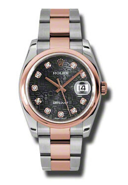 Rolex Oyster Perpetual Datejust 36 Black Dial Stainless Steel and 18K Everose Gold Bracelet Automatic Men's Watch #116201BKJDO - Watches of America