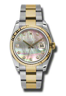 Rolex Oyster Perpetual Datejust 36 Black Mother of Pearl Dial Stainless Steel and 18K Yellow Gold Bracelet Automatic Men's Watch #116233BKMDO - Watches of America