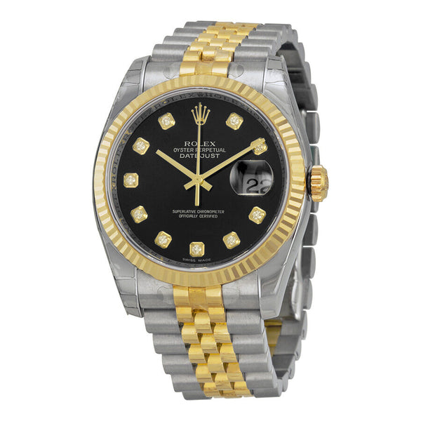 Rolex Oyster Perpetual Datejust 36 Black With 10 Diamonds Dial Stainless Steel and 18K Yellow Gold Jubilee Bracelet Automatic Men's Watch 116233BKDJ#116233-BKDJ - Watches of America