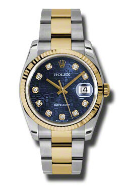Rolex Oyster Perpetual Datejust 36 Blue Dial Stainless Steel and 18K Yellow Gold Bracelet Automatic Men's Watch #116233BLJDO - Watches of America