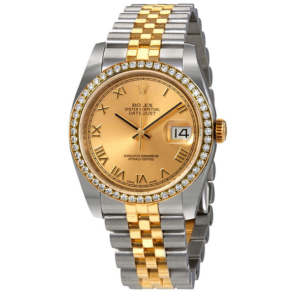 Rolex Oyster Perpetual Datejust 36 Champagne Dial Stainless Steel and 18K Yellow Gold Jubilee Bracelet Automatic Ladies Watch #116243CRJ - Watches of America