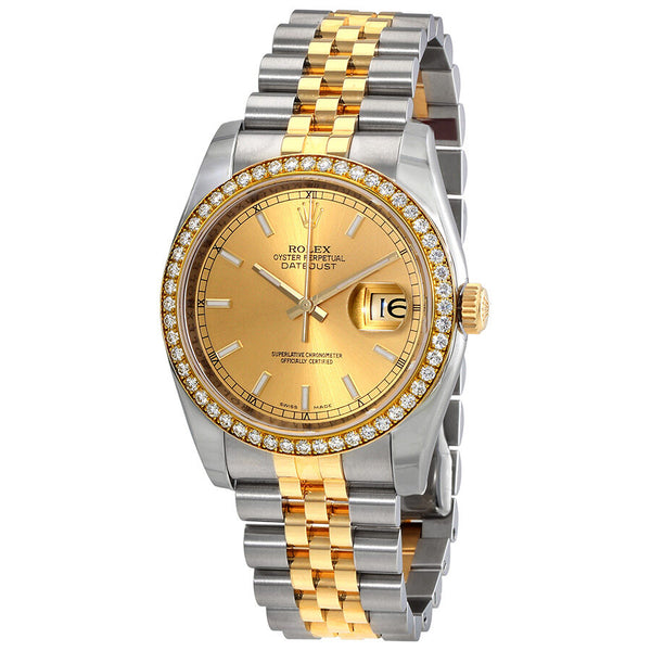 Rolex Oyster Perpetual Datejust 36 Champagne Dial Stainless Steel and 18K Yellow Gold Jubilee Bracelet Automatic Ladies Watch #116243CSJ - Watches of America