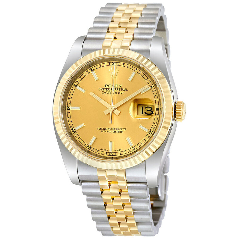 Rolex Oyster Perpetual Datejust 36 Champagne Dial Stainless Steel and 18K Yellow Gold Jubilee Bracelet Automatic Men's Watch 116233CSJ#116233-CSJ - Watches of America