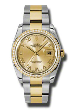 Rolex Oyster Perpetual Datejust 36 Champagne Dial Stainless Steel and 18K Yellow Gold Bracelet Automatic Ladies Watch #116243CRO - Watches of America
