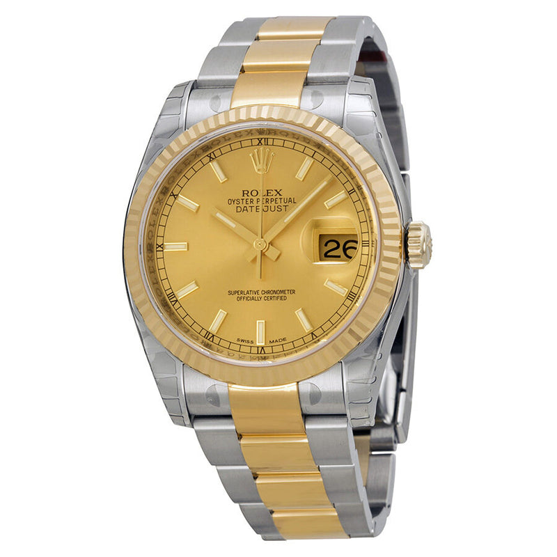 Rolex Oyster Perpetual Datejust 36 Champagne Dial Stainless Steel and 18K Yellow Gold Bracelet Automatic Men's Watch 116233CSO#116233CO - Watches of America