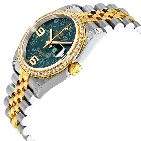 Rolex Oyster Perpetual Datejust 36 Green Floral Dial Stainless Steel and 18K Yellow Gold Jubilee Bracelet Automatic Ladies Watch #116243GRFAJ - Watches of America #2
