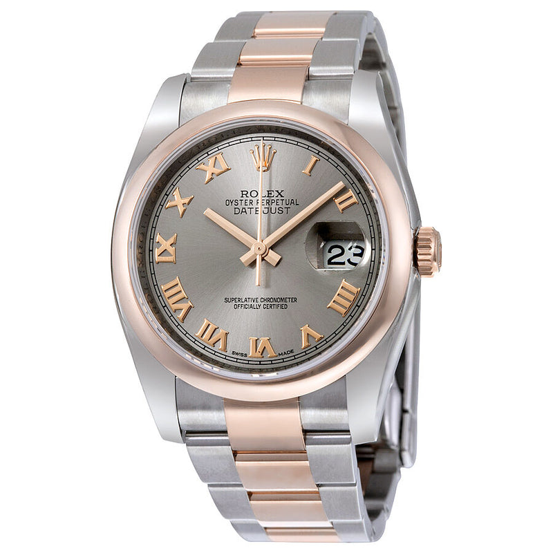 Rolex Oyster Perpetual Datejust 36 Grey Dial Stainless Steel and 18K Everose Gold Bracelet Automatic Men's Watch #116201GYRO - Watches of America