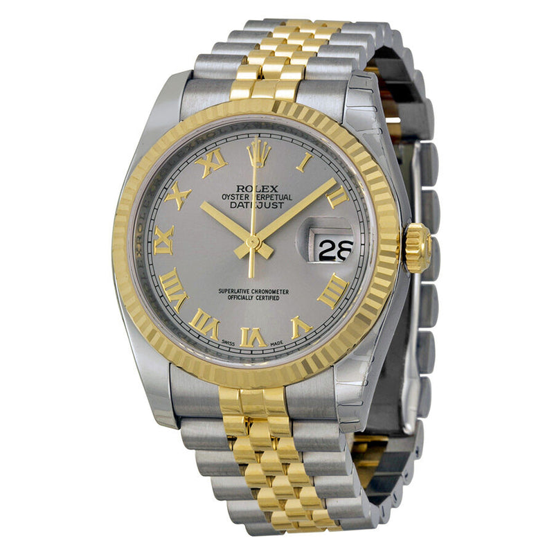 Rolex Oyster Perpetual Datejust 36 Grey Dial Stainless Steel and 18K Yellow Gold Jubilee Bracelet Automatic Men's Watch #116233GYRJ - Watches of America