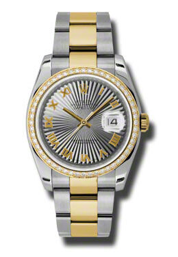 Rolex Oyster Perpetual Datejust 36 Grey Dial Stainless Steel and 18K Yellow Gold Bracelet Automatic Ladies Watch #116243GYSBRO - Watches of America