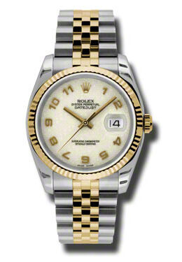 Rolex Oyster Perpetual Datejust 36 Ivory Dial Stainless Steel and 18K Yellow Gold Jubilee Bracelet Automatic Men's Watch #116233IJAJ - Watches of America