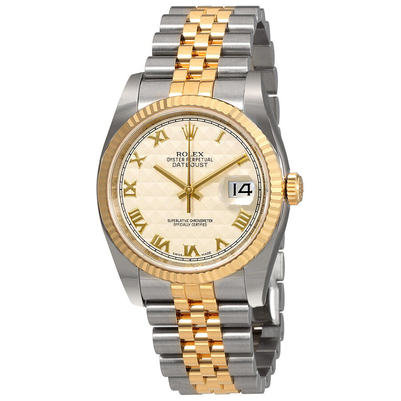 Rolex Oyster Perpetual Datejust 36 Ivory Pyramid Dial Stainless Steel and 18K Yellow Gold Jubilee Bracelet Automatic Men's Watch #116233IPRJ - Watches of America