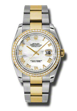 Rolex Oyster Perpetual Datejust 36 Mother of Pearl Dial Stainless Steel and 18K Yellow Gold Bracelet Automatic Ladies Watch #116243MRO - Watches of America