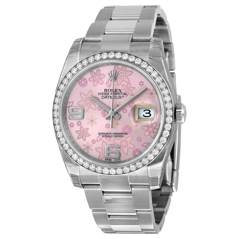 Rolex Oyster Perpetual Datejust 36 Pink Floral Dial Stainless Steel Bracelet Automatic Ladies Watch #116244PFAO - Watches of America