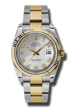 Rolex Oyster Perpetual Datejust 36 Silver Concentric Dial Stainless Steel and 18K Yellow Gold Bracelet Automatic Men's Watch #116233SCAO - Watches of America