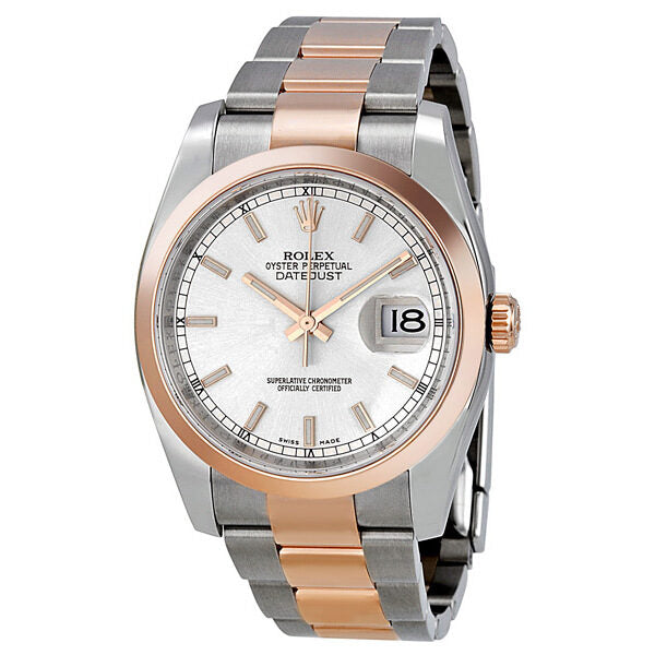 Rolex Oyster Perpetual Datejust 36 Silver Dial Stainless Steel and 18K Everose Gold Bracelet Automatic Men's Watch #116201SSO - Watches of America