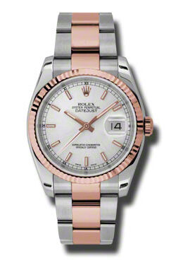 Rolex Oyster Perpetual Datejust 36 Silver Dial Stainless Steel and 18K Everose Gold Bracelet Automatic Men's Watch #116231SSO - Watches of America