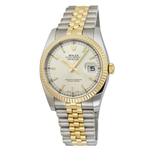 Rolex Oyster Perpetual Datejust 36 Silver Dial Stainless Steel and 18K Yellow Gold Jubilee Bracelet Automatic Men's Watch #116233SSJ - Watches of America
