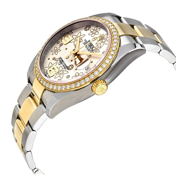 Rolex Oyster Perpetual Datejust 36 Silver Floral Dial Stainless Steel and 18K Yellow Gold Bracelet Automatic Ladies Watch #116243SFAO - Watches of America #2