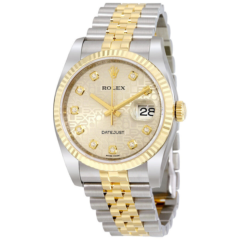 Rolex Oyster Perpetual Datejust 36 Silver With 10 Diamonds Dial Stainless Steel and 18K Yellow Gold Jubilee Bracelet Automatic Men's Watch 116233SJDJ#116233-SJDJ - Watches of America