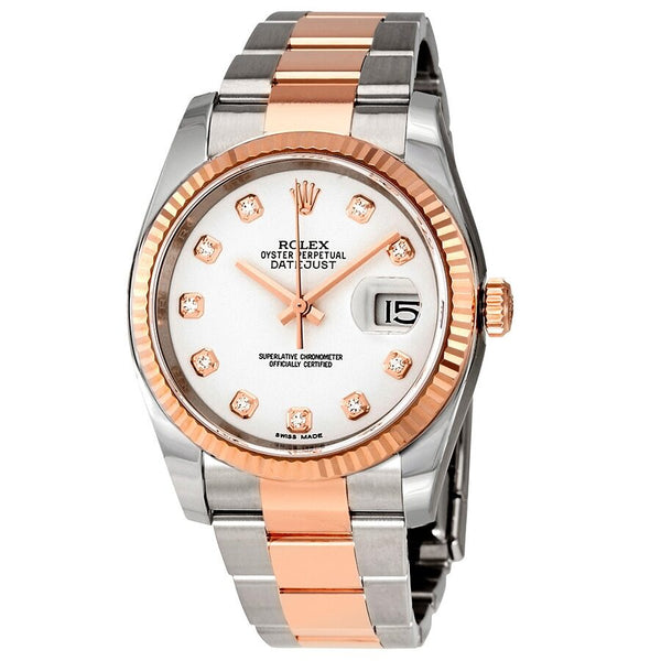 Rolex Oyster Perpetual Datejust 36 White Dial Stainless Steel and 18K Everose Gold Bracelet Automatic Men's Watch #116231WDO - Watches of America