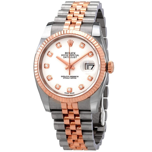 Rolex Oyster Perpetual Datejust 36 White Dial Stainless Steel and 18K Everose Gold Jubilee Bracelet Automatic Men's Watch #116231WDJ - Watches of America