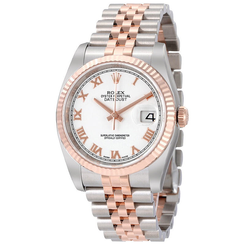 Rolex Oyster Perpetual Datejust 36 White Dial Stainless Steel and 18K Everose Gold Jubilee Bracelet Automatic Men's Watch #116231WRJ - Watches of America