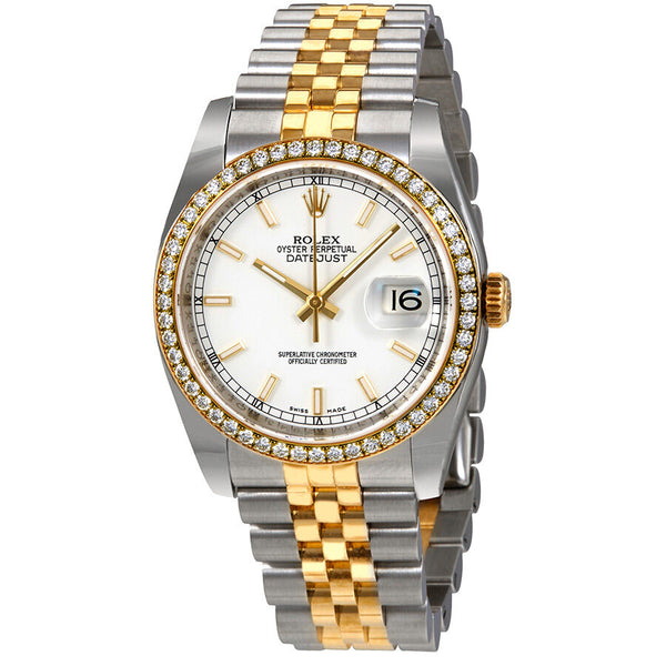Rolex Oyster Perpetual Datejust 36 White Dial Stainless Steel and 18K Yellow Gold Jubilee Bracelet Automatic Ladies Watch #116243WSJ - Watches of America