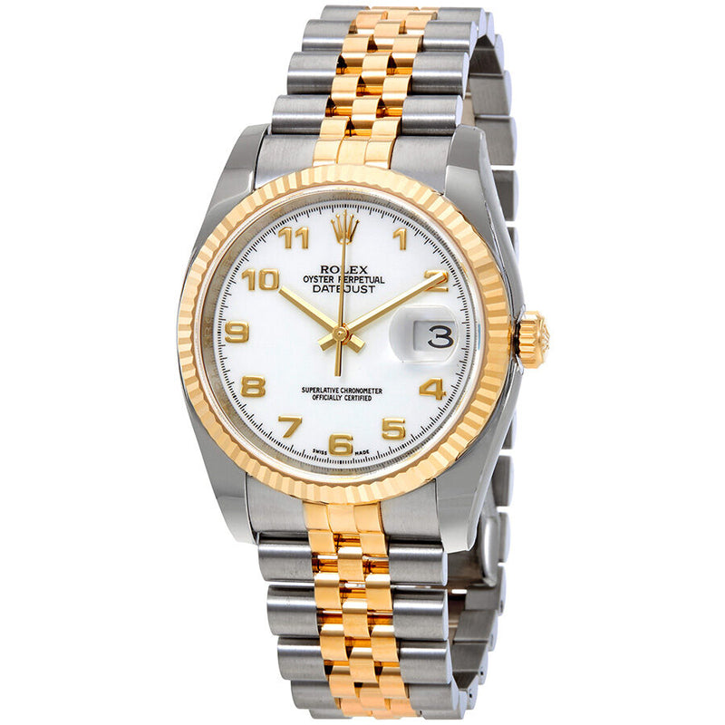 Rolex Oyster Perpetual Datejust 36 White Dial Stainless Steel and 18K Yellow Gold Jubilee Bracelet Automatic Men's Watch #116233WAJ - Watches of America