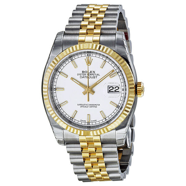 Rolex Oyster Perpetual Datejust 36 White Dial Stainless Steel and 18K Yellow Gold Jubilee Bracelet Automatic Men's Watch #116233WSJ - Watches of America