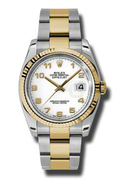 Rolex Oyster Perpetual Datejust 36 White Dial Stainless Steel and 18K Yellow Gold Bracelet Automatic Men's Watch #116233WAO - Watches of America