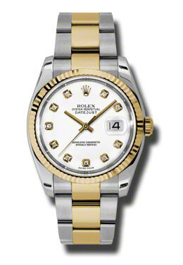 Rolex Oyster Perpetual Datejust 36 White Dial Stainless Steel and 18K Yellow Gold Bracelet Automatic Men's Watch #116233WDO - Watches of America
