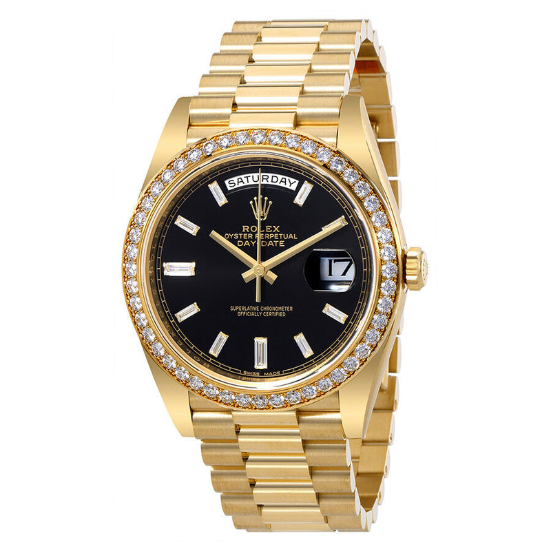 Rolex Oyster Perpetual Day-Date Black Dial Automatic Men's 18 Carat Yellow Gold President Watch #228348BKDP - Watches of America
