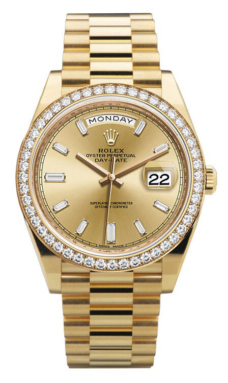 Rolex Oyster Perpetual Day-Date Champagne Diamond Dial 18K Yellow Gold Men's Watch #228348CDP - Watches of America