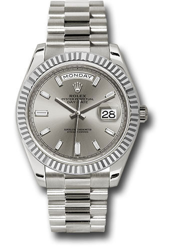 Rolex Oyster Perpetual Day-Date Silver Diamond Dial Automatic Men's 18 Carat White Gold President Watch #228239SDP - Watches of America