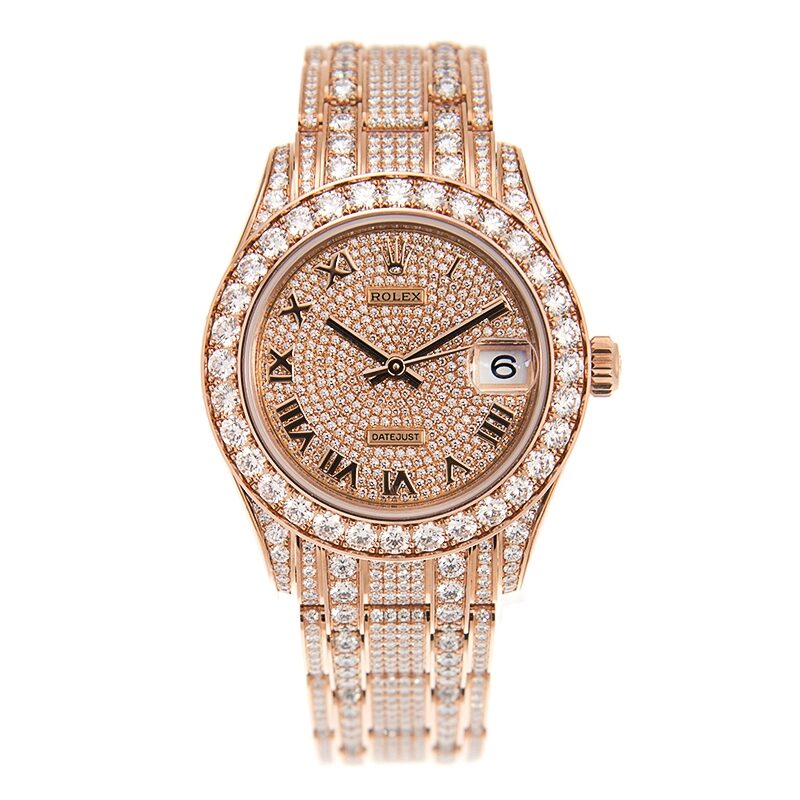 Rolex Pearlmaster 34 Rose Gold Diamond Paved Watch #81405 rbr-0001 - Watches of America