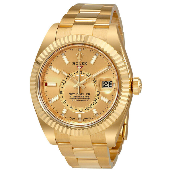 Rolex Sky-Dweller Champagne Dial Automatic Men's 18kt Yellow Gold Oyster Watch #326938CSO - Watches of America
