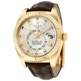 Rolex Sky Dweller Silver Dial 18kt Yellow Gold Brown Leather Men's Watch #326138 - Watches of America