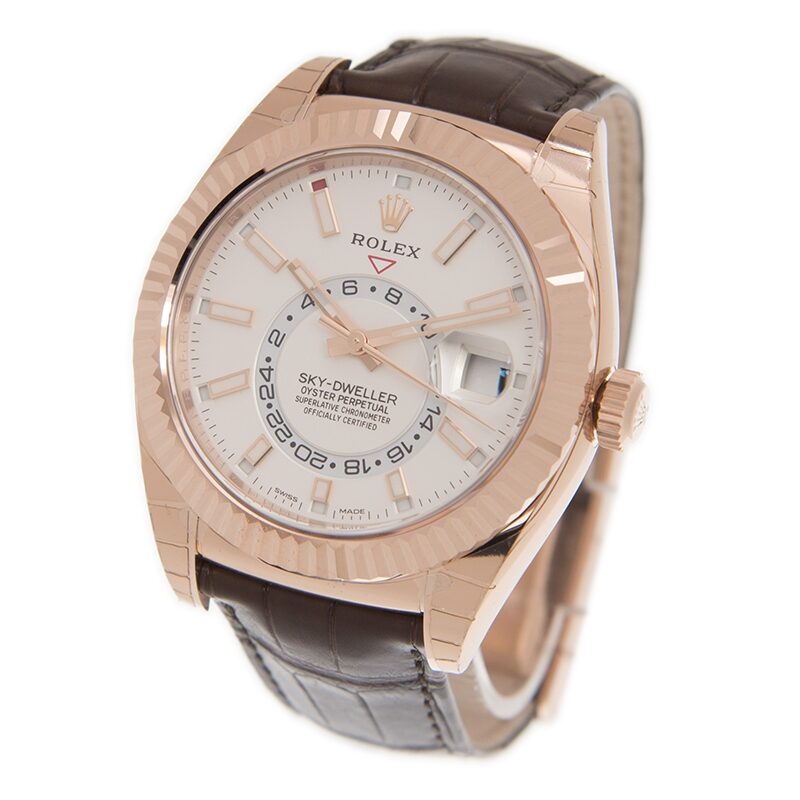 Rolex Sky-Dweller White Dial Automatic 18kt Everose Gold Men's Leather Watch #326135WSL - Watches of America #3