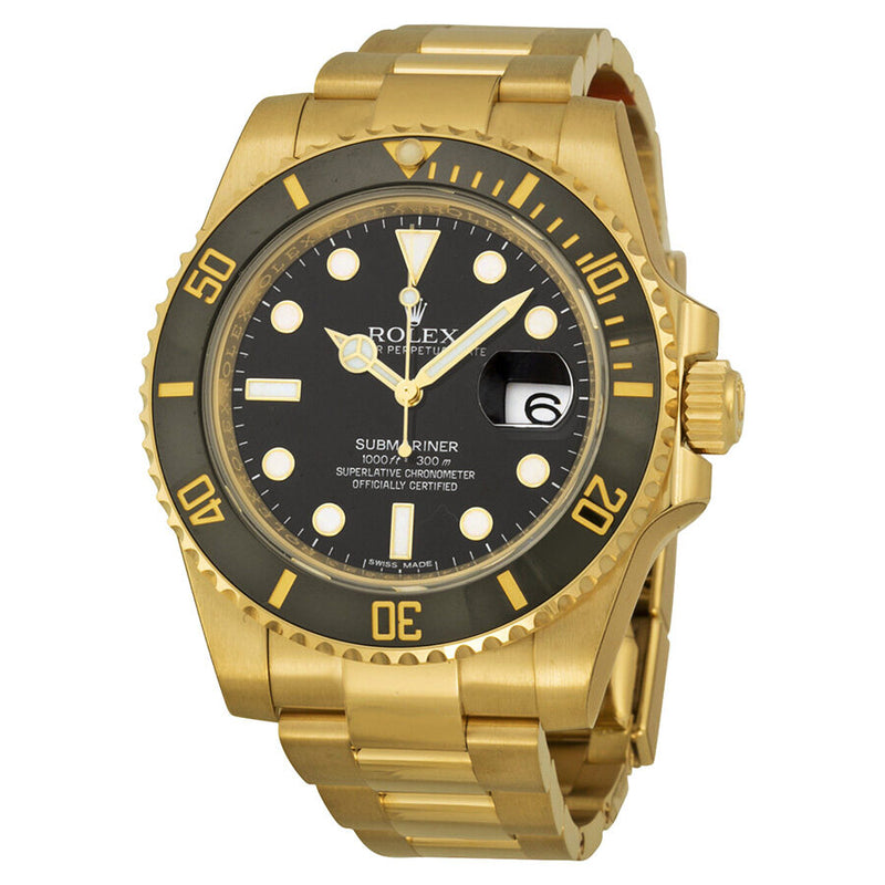 Rolex Submariner Black Dial 18K Yellow Gold Oyster Bracelet Automatic Men's Watch 116618BKSO#116618LN - Watches of America