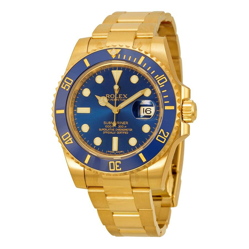Rolex Submariner Blue Dial 18K Yellow Gold Oyster Bracelet Automatic Men's Watch 116618BLSO#116618 LB - Watches of America
