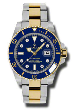 Rolex Submariner Blue Dial Stainless Steel and 18K Yellow Gold Oyster Bracelet Automatic Men's Watch #116613BLDO - Watches of America